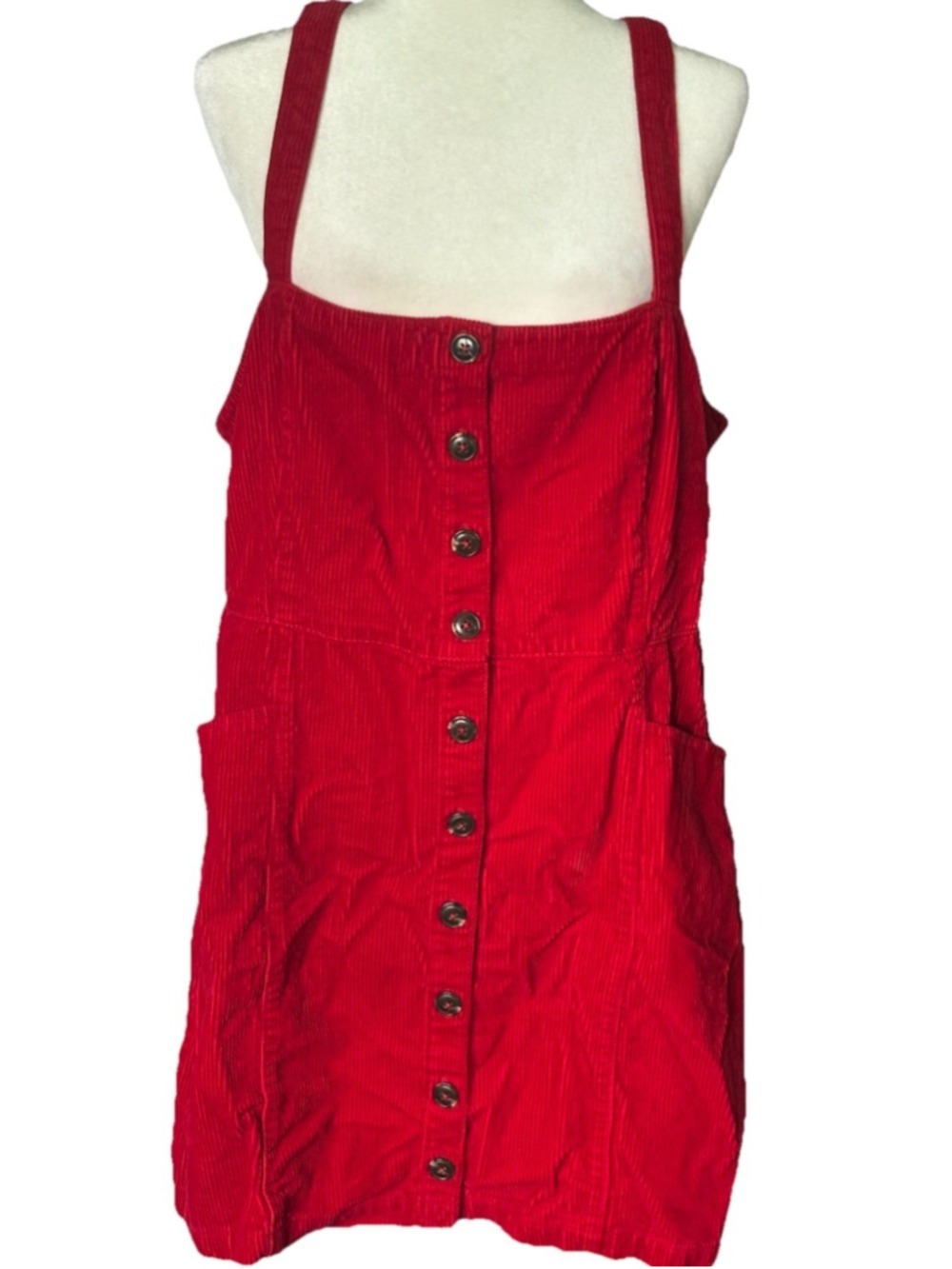 Forever 21+ Red Corduroy Dress 1X Plus Pinafore Jumper Button Front 90s Retro